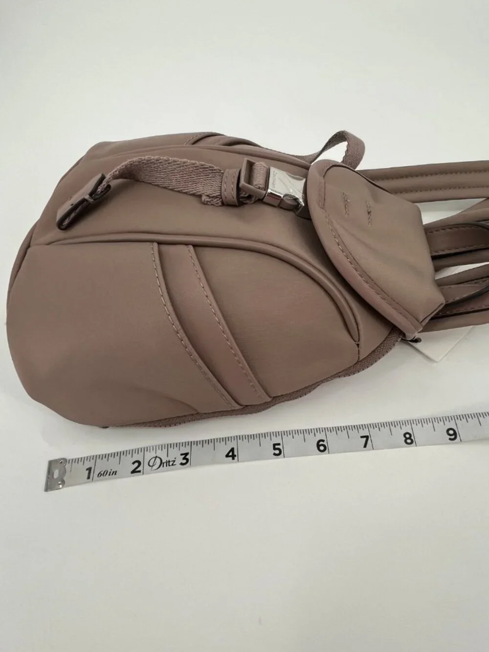 Calvin Klein Shay Mini Backpack Taupe Nylon Zip Buckle Front Pockets Adjustable